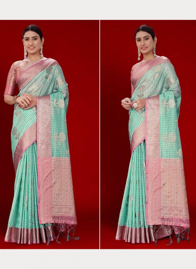 Banarasi Silk Sky Blue Festival Wear Weaving Saree